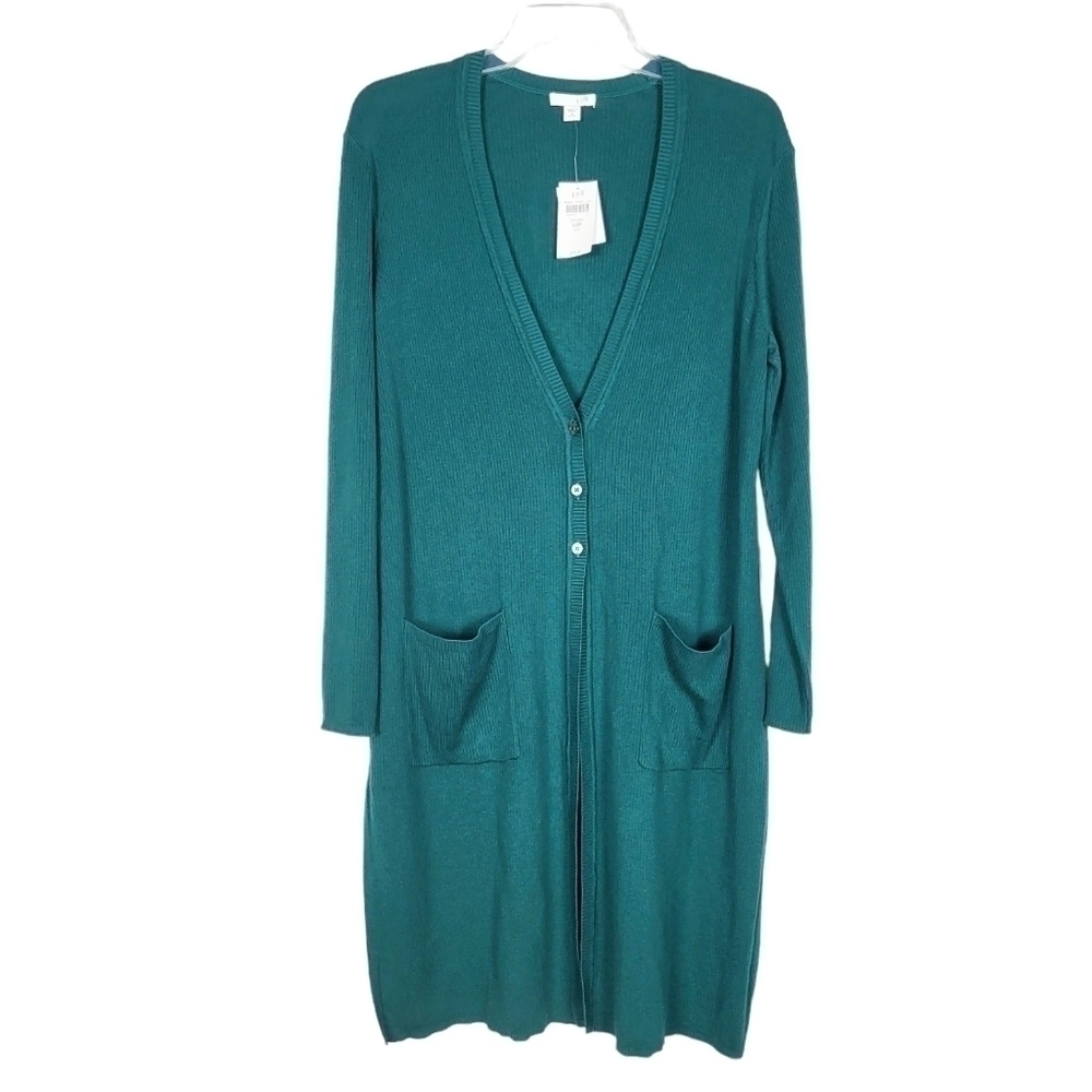 J.JILL Viridian ribbed longline cardigan sweater NWT